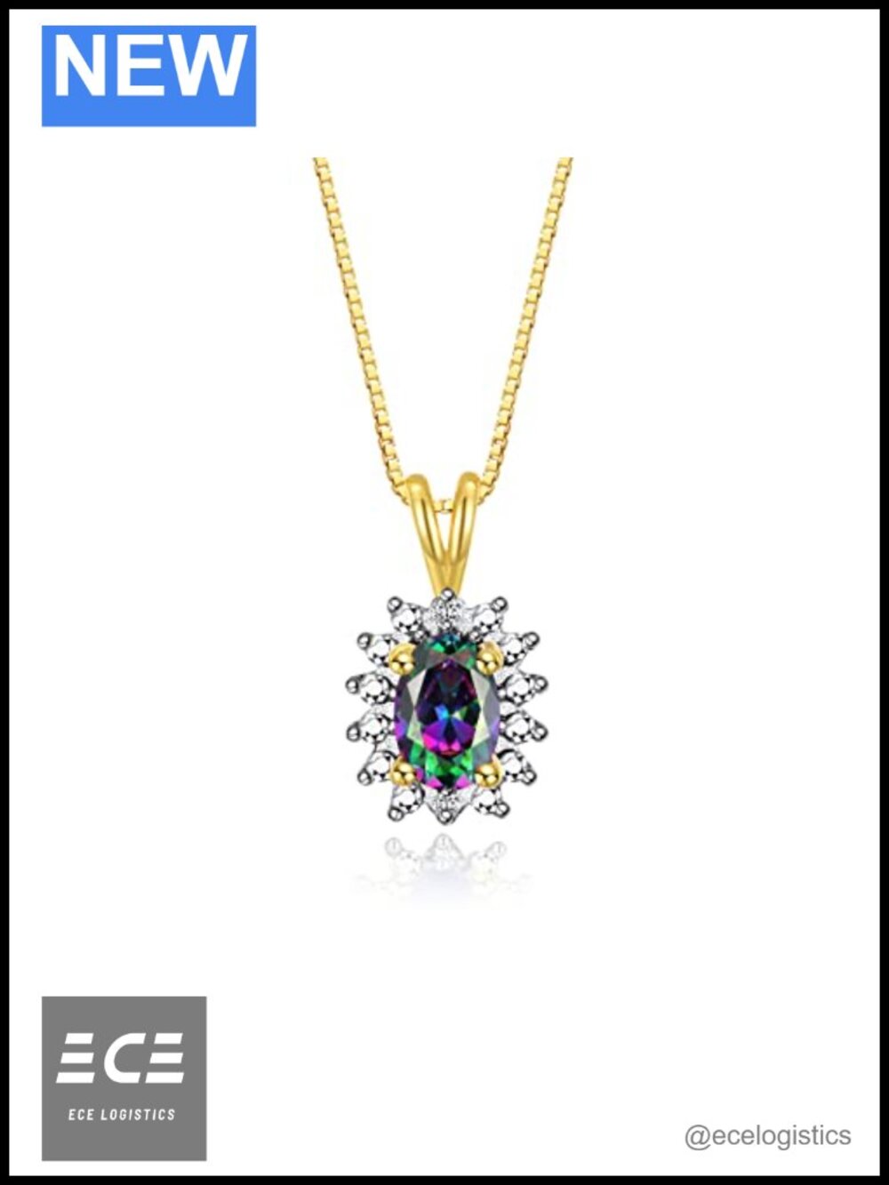 Yellow Gold Plated Silver Halo Pendant Necklace 18 Chain 6X4MM Birthstone
